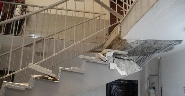 Erzurum’da korku dolu anlar! 30 yıllık binanın merdiveni çöktü vatandaş mahsur kaldı