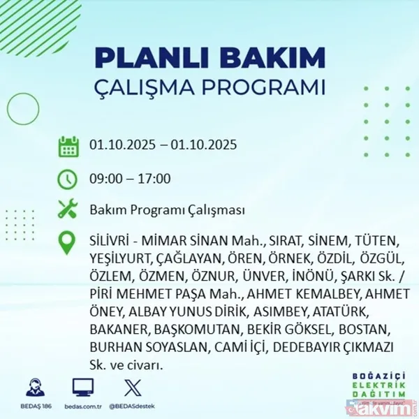 🔴1 Ekim 2025 İstanbul'da Elektrik Kesintisi Yaşanacak İlçeler