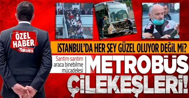 İstanbullunun metrobüs çilesi! Üst geçitlerde yaya trafiği durdu, araçlara binebilmek için santim santim ilerlediler