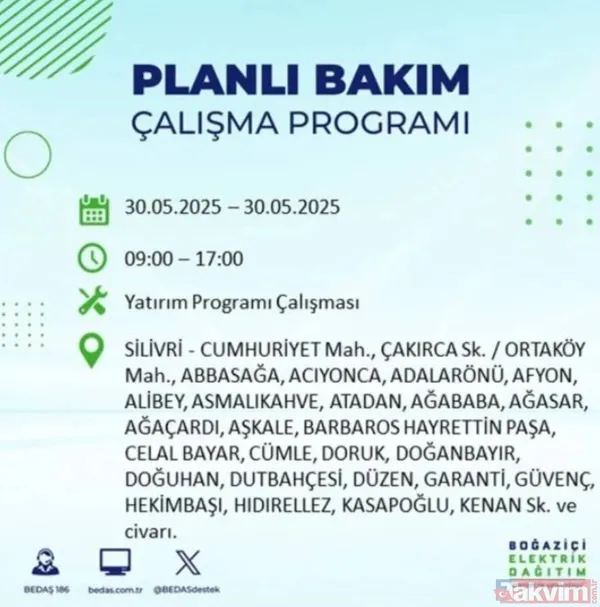 Bedaş | 30 Mayıs İstanbul Elektrik Kesintisi