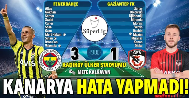 Fenerbahçe evinde galip! (Fenerbahçe 3-1 Gaziantep FK MAÇ SONUCU ÖZET)