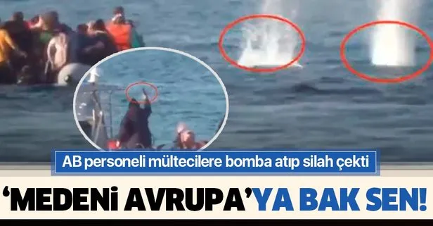 AB sahil güvenlik personelinden insanlık dışı davranış! Mülteci teknesini batırmak için bomba atıp silah çektiler...