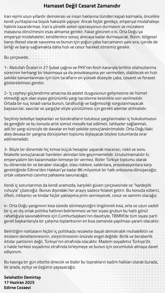 Demirtaş'ın açıklaması (Sosyal medya)