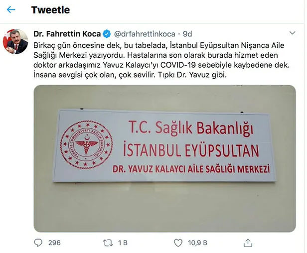 Sağlık Bakanı Fahrettin Koca duyurdu: Koronavirüsten hayatını kaybeden Dr. Yavuz Kalaycı'nın adı çalıştığı aile sağlık merkezine verildi!-2