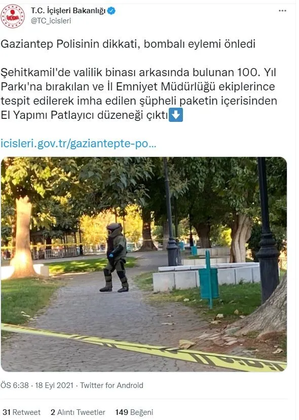 Son dakika: İçişleri Bakanlığı duyurdu! Gaziantep'te polisin dikkati sayesinde bombalı eylem engellendi-2