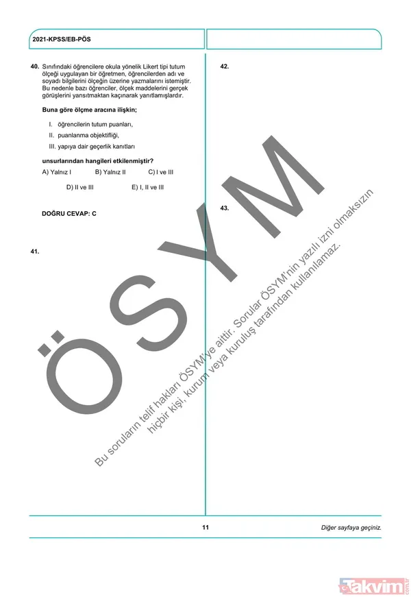 2021 KPSS soru kitapçığı ve cevap anahtarı | A Grubu ve Öğretmenlik (GY-GK- Eğitim Bilimleri) soruları - 44