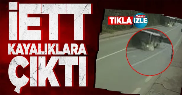 Beykoz'da İETT otobüsünün kayalıklara daldığı kaza kamerada