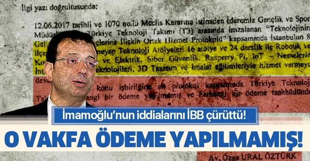 İmamoğlu'nun iddialarını İBB çürüttü! O vakfa yardım yapılmamış!