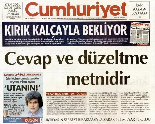 CHP yandaşı Cumhuriyet Gazetesi TÜGVA'yı hedef alan manşet haberine ilişkin tekzip metni yayınladı-3