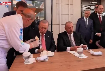 Başkan Erdoğan Aliyev'e dondurma ikram etti