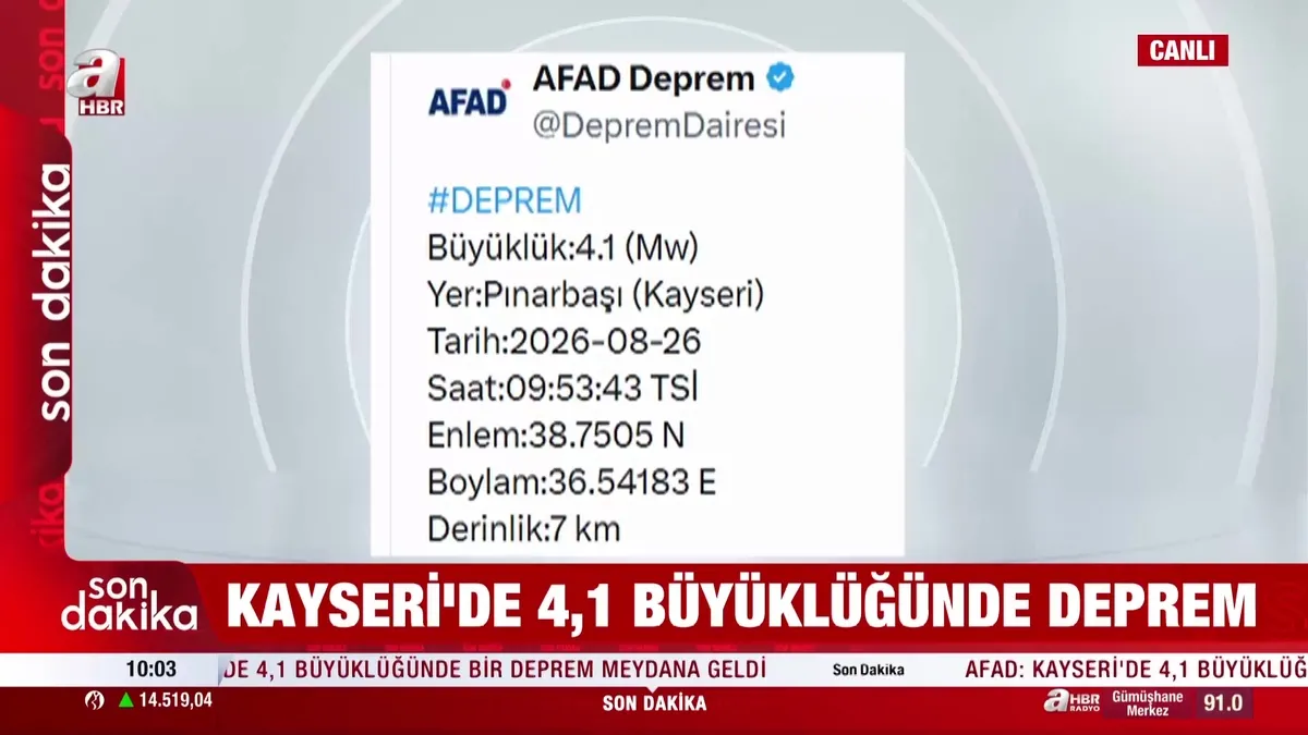 Son dakika: Kayseri'de 4,1 büyüklüğünde deprem!
