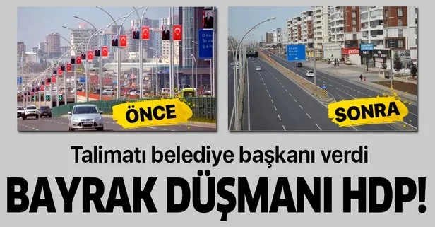 HDP’nin bayrak düşmanlığı sürüyor! Diyarbakır Büyükşehir Belediyesi Türk bayraklarını indirdi