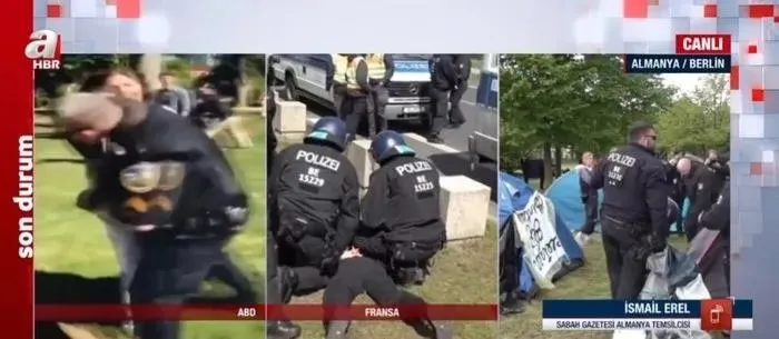 Önce ABD sonra Almanya ve Fransa! Gazze’ye destek veren protestoculara sert müdahale: Tekmeleyip yerlerde sürüklediler-7