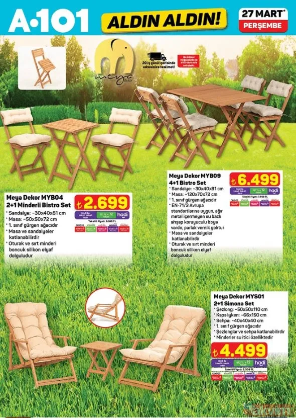 🍟 Atıştırmalıklar 🍟 Cips Çeşitleri – 52,50 Tl 🌿 Bahçe & Doğa 🌱 Çiçek Tohumu – 20 Tl 🪑 Bahçe Mobilyaları 🪑 Minderli Bistro Set – 2.699 Tl 🪑 4+1 Bistro Set...