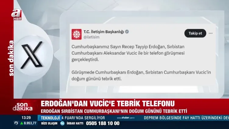 Başkan Erdoğan’dan Vucic’e tebrik telefonu!