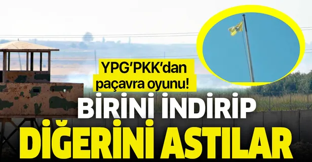 YPG/PKK'dan Tel Abyad'da 'bayrak' oyunu! Birini indirip diğerini astılar