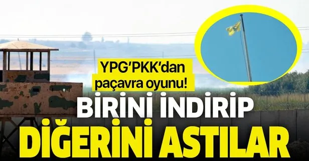 YPG/PKK’dan Tel Abyad’da ’bayrak’ oyunu! Birini indirip diğerini astılar