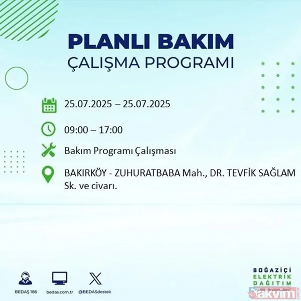 ⬜25 Temmuz İstanbul'da Elektrik Kesintisi