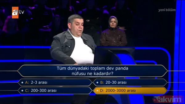 Tüm Dünyadaki Toplam Dev Panda Nüfusu Ne Kadardır? A: 2-3 Arası B: 20-30 Arası C: 200-300 Arası D: 2000-3000 Arası Yarışmacı Mehmet Said Yılmayan, Elinde Hiç...