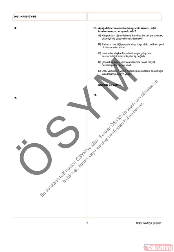 2021 KPSS soru kitapçığı ve cevap anahtarı | A Grubu ve Öğretmenlik (GY-GK- Eğitim Bilimleri) soruları - 10