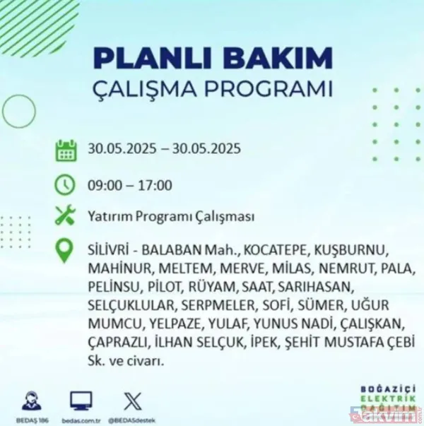 Bedaş | 30 Mayıs İstanbul Elektrik Kesintisi