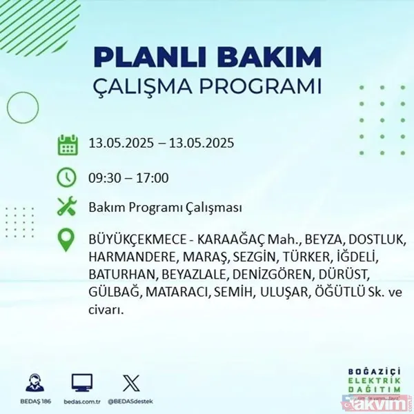 BEDAŞ duyurdu: 13 Mayıs Salı İstanbul'un 24 ilçesinde elektrikler kesilecek - 28