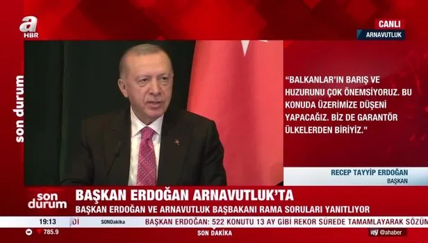 Başkan Erdoğan’dan Arnavut gazetecinin sorusuna cevap: "Biz ters köşe olmayız, kardeşlik hukukuna dayanan bir ilişkimiz var"