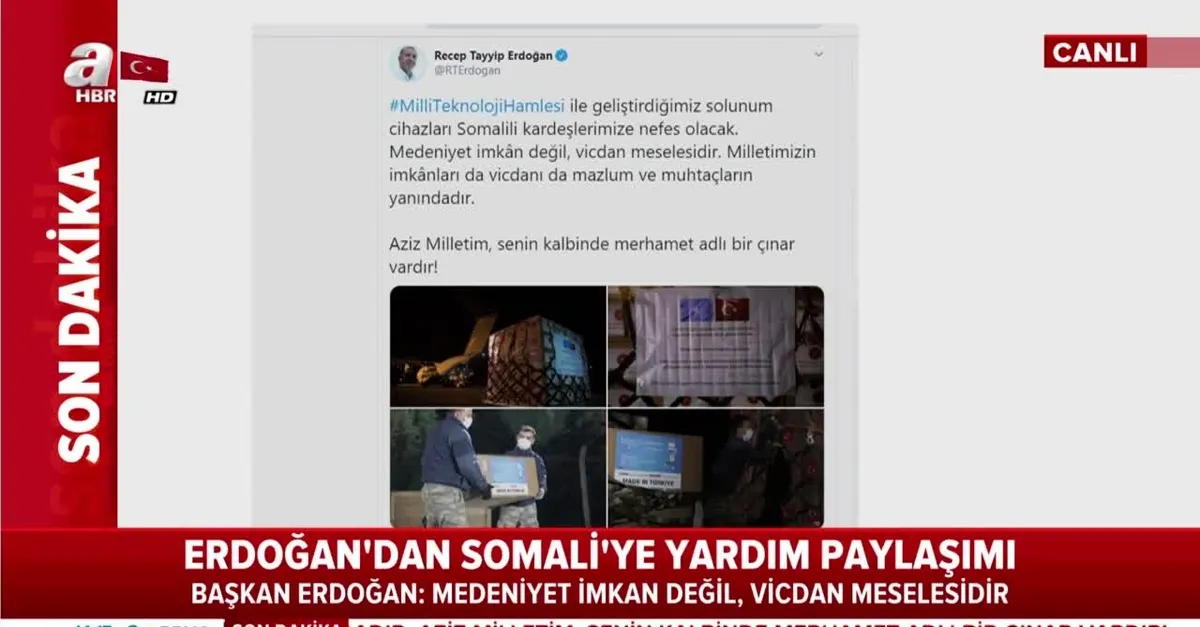 Başkan Erdoğan'dan Somali'ye yardım paylaşımı: Medeniyet imkân değil, vicdan meselesidir