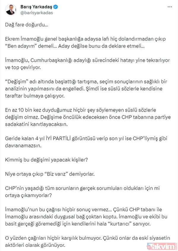 CHP'li Barış Yarkadaş Ekrem İmamoğlu'nu bombaladı: Dağ fare doğurdu! - 5