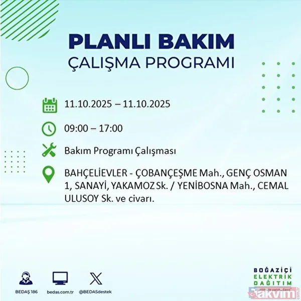 Evde elektrik ne zaman gelir? 11-12 EKİM İLÇE İLÇE LİSTE: İstanbul'da 9 saat yok - 11