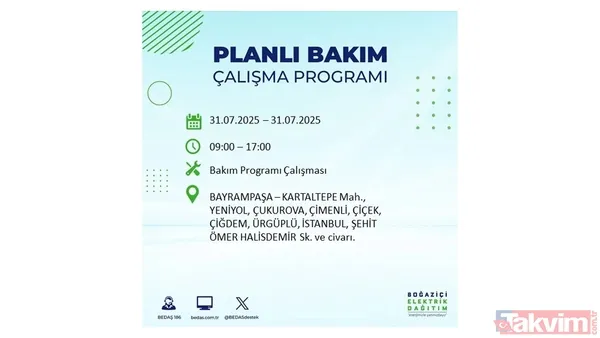 İstanbul'da bugün elektrik kesilecek mi? 31 Temmuz Perşembe elektrik kesintisi yaşanacak ilçeler hangileri? - 24