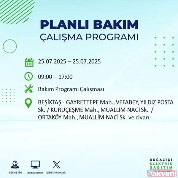 ⬜25 Temmuz İstanbul'da Elektrik Kesintisi