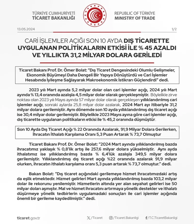 Hazine ve Maliye Bakanı Mehmet Şimşek açıkladı: "Yıllık cari açıkta 8 aydır devam eden düşüş, programımızın başarısı"-4