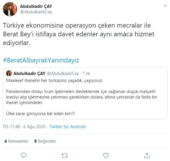 Bir kez daha hedef aldılar... #BeratAlbayrakınYanındayız etiketi Twitter’da birinci sıraya yükseldi!