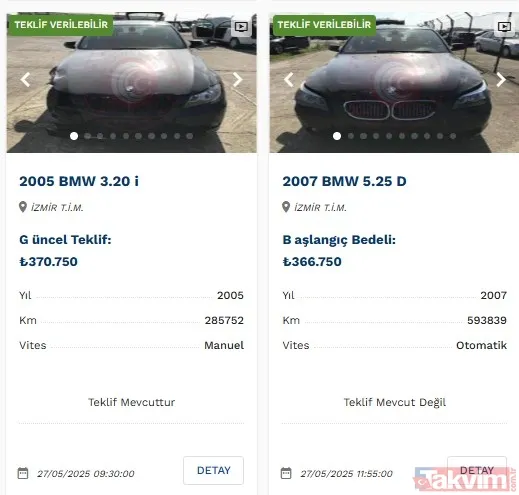 🚗 2007 Bmw 5.25 D 📍 İzmir Tim 📅 İhale Bitişi: 27 Mayıs 2025 11:55 🛣 Km: 593.839 ⚙️ Vites: Otomatik 💰 Başlangıç Bedeli: 366.750 Tl 📌 Güncel Teklif: Yok 🔒...