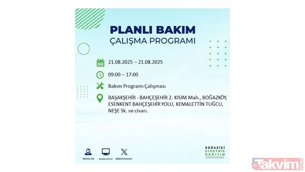 İstanbul'da 23 ilçede elektrik kesintisi! BEDAŞ İLÇE İLÇE listeledi: 21 Ağustos Perşembe günü 8 saat yok - 25