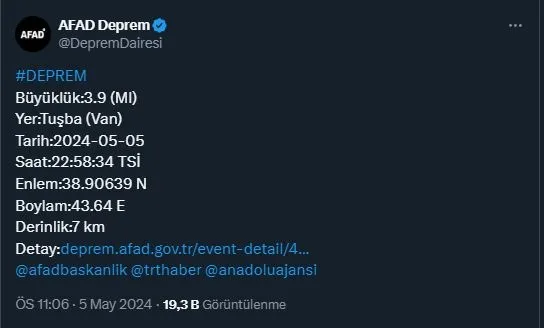 AFAD açıkladı: Van'da 3.9 büyüklüğünde deprem oldu-2