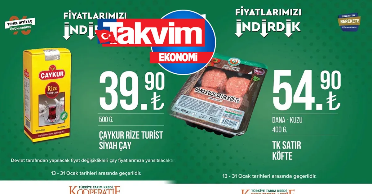 Yeni hafta Tarım Kredi’de fiyatlar GÜNCELLENDİ! Çay 39, 90’a, dana kuzu 54,90’a düştü! 16-31 Ocak fiyat listesi Ayçiçek yağı, tuvalet kağıdı...