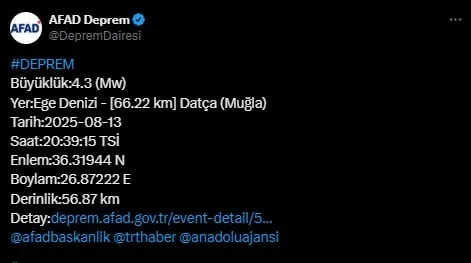 AFAD duyurdu: Muğla'da 4.3 büyüklüğünde deprem-2