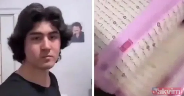 Ünlü'nün görüntülerde Kur'an-ı Kerim'in üstüne bastığı ve oturduğu görüldü.