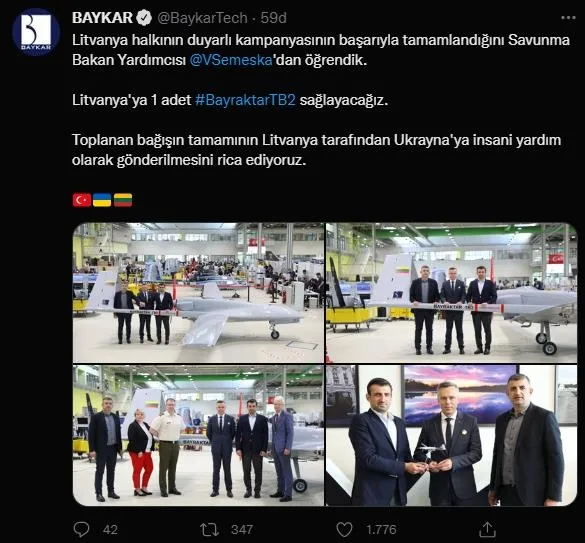 Baykar'dan Litvanya'ya TB2 hediyesi: "Bağışların Ukrayna'ya insanı yardım olarak gönderilmesini rica ediyoruz"-5