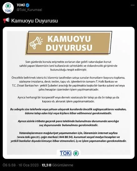 tokiden-vatandaslara-dolandiricilik-uyarisi-dar-gelirli-vatandaslar-icin-duzenlenen-kampanyayi-firsat-bildiler-1673884797408.jpeg TOKİ'den vatandaşlara dolandırıcılık uyarısı! Dar gelirli vatandaşlar için düzenlenen kampanyayı fırsat bildiler-1