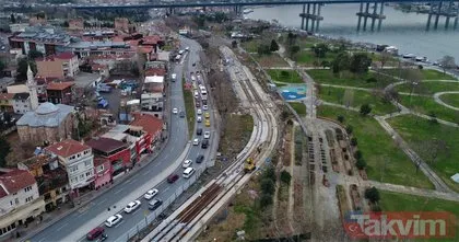 Havadan görüntülendi! Eminönü Alibeyköy tramvay hattının rayları yerleştiriliyor