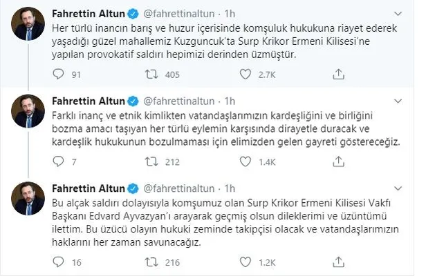 Son dakika: İletişim Başkanı Altun'dan Ermeni Kilisesi'ne yapılan çirkin saldırıya ilişkin açıklama-1