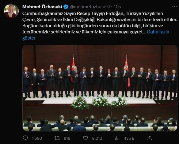 Cumhurbaşkanlığı Kabinesi'nin yeni bakanlarından teşekkür mesajı: "Türkiye Yüzyılı'nın şehirlerini hep birlikte inşa edeceğiz"-3