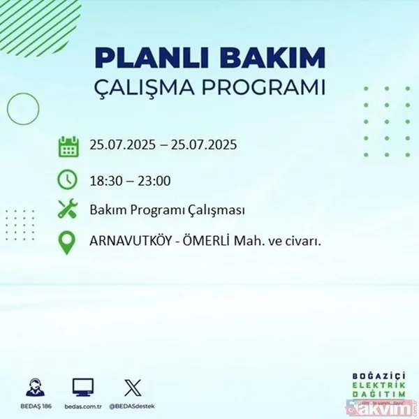 ⬜25 Temmuz İstanbul'da Elektrik Kesintisi