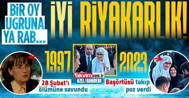 Seçime giderayak 'İYİ' riyakarlık! 28 Şubat'ı ölümüne savunan Meral Akşener bugün başörtüsü takıp fotoğraf çektirdi