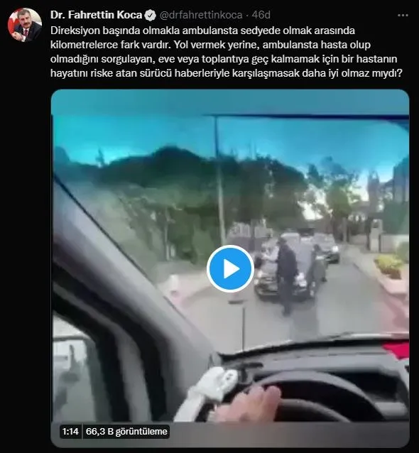 Sağlık Bakanı Fahrettin Koca'dan ambulansa yol vermek istemeyen sürücüye tepki: "Bir hastanın hayatını riske attı"-4