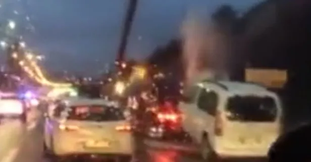 İstanbul Beykoz'da kazaya karışan araç çekicinin üstünde yandı