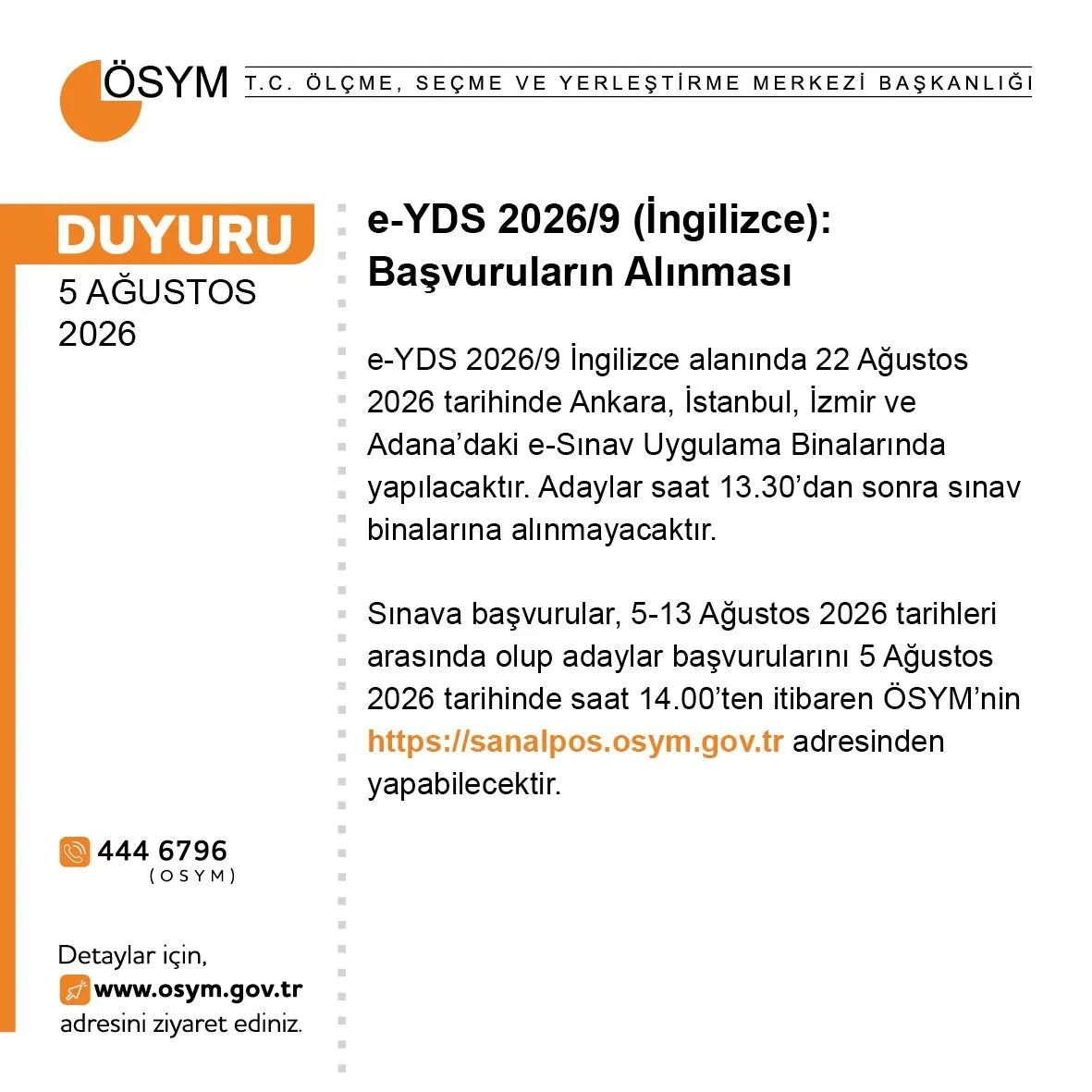 e-yds-20269-basvuru-ekrani-e-yds-sinavi-ne-zaman-1785928772125.jpg e-YDS 2026/9 başvuruları başladı. (Fotoğraf ÖSYM'den alınmıştır.)